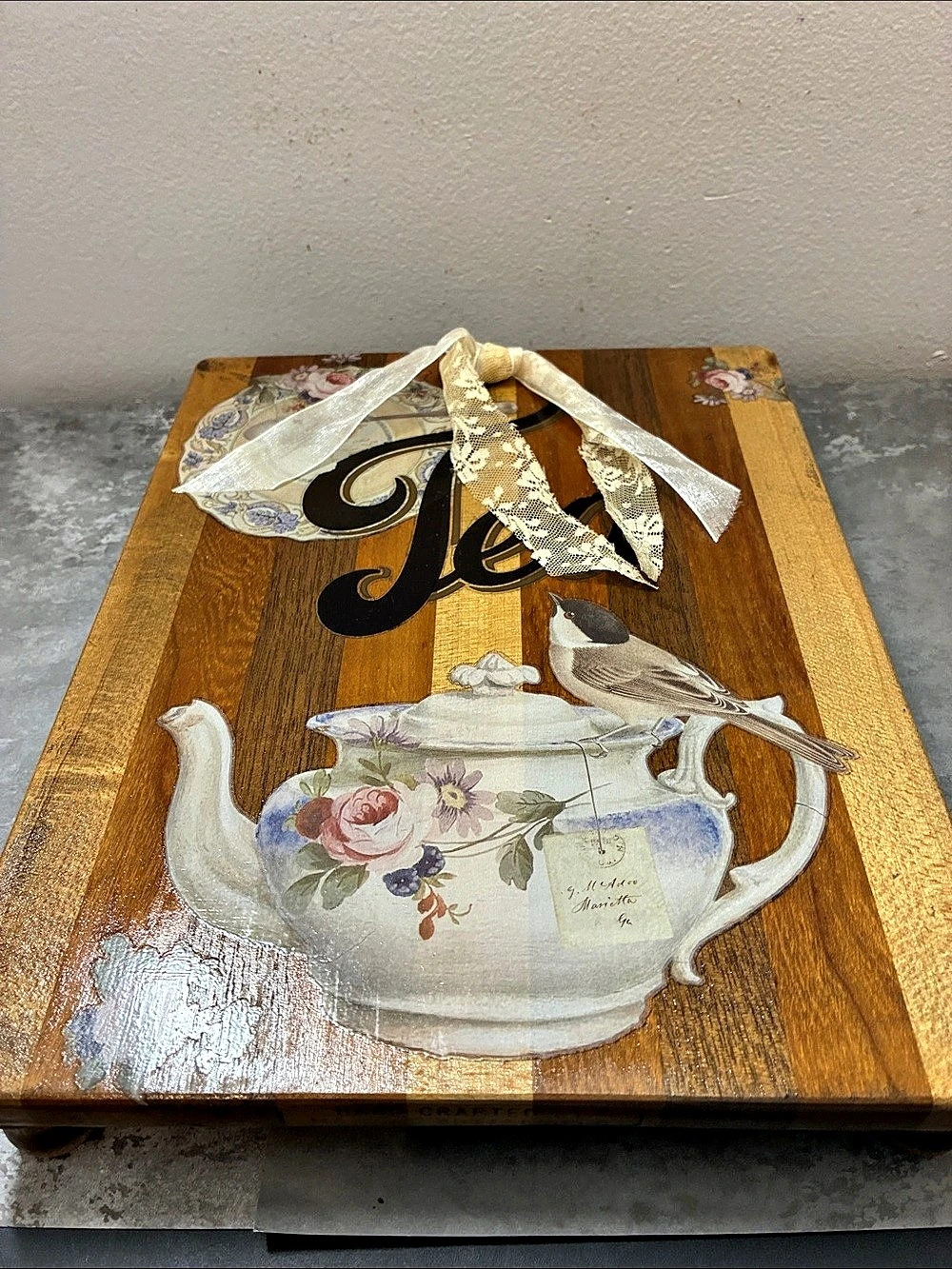 Floral Teapot Decorative Wooden Riser